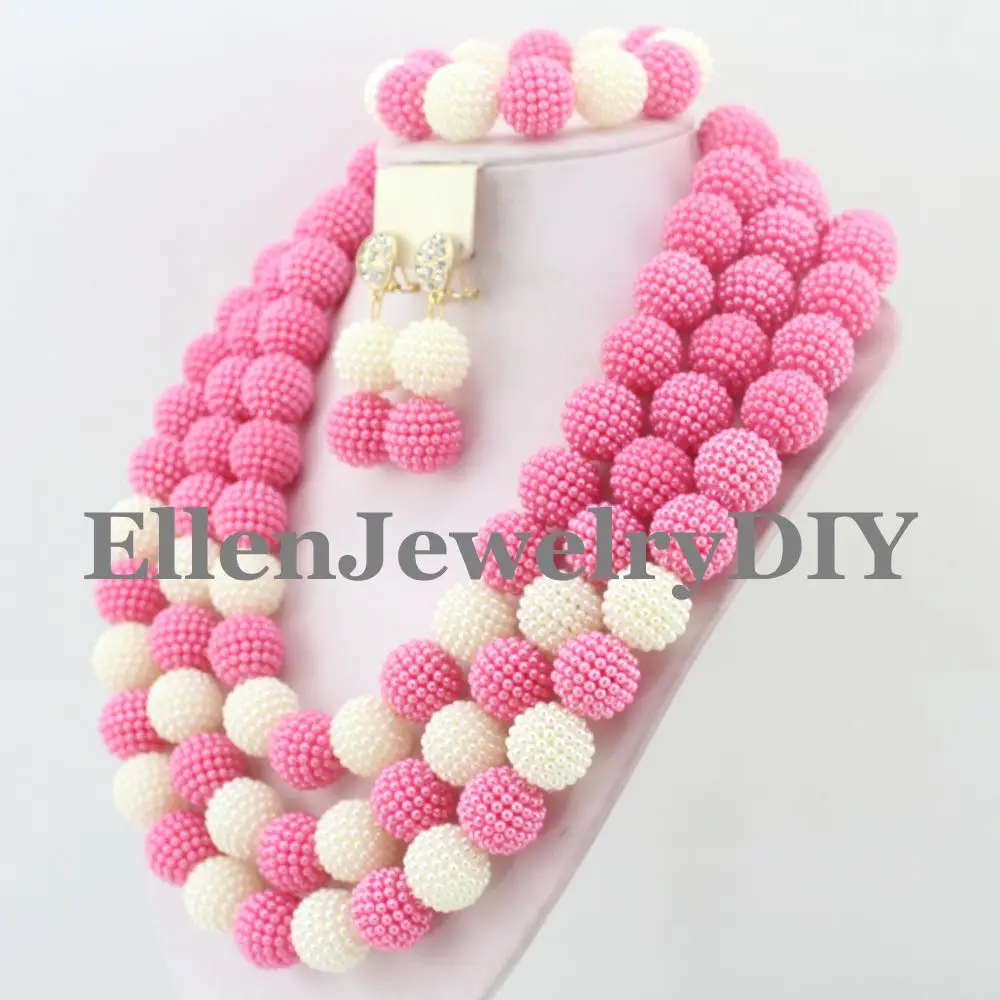Великолепные ярко-розовые и белые шарики африканские бусы ювелирный набор