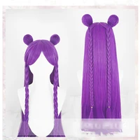 kda kaisa long purple braid wig with bun cosplay costume kda kaisa women heat resistant synthetic hair party wigs wig cap