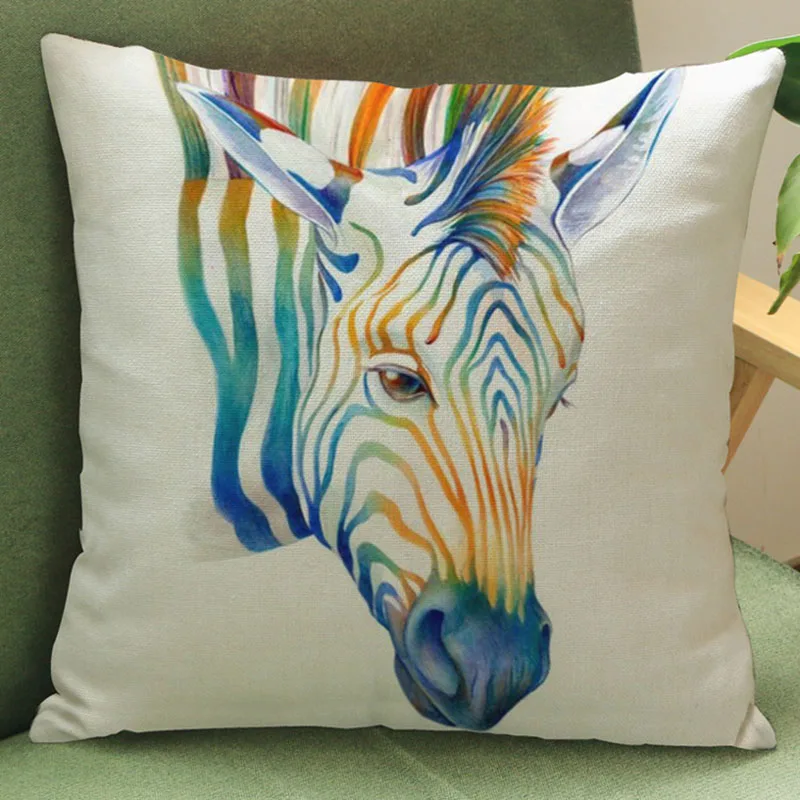 Современный творческий акварель животных печати хлопка белье с коротким бархат