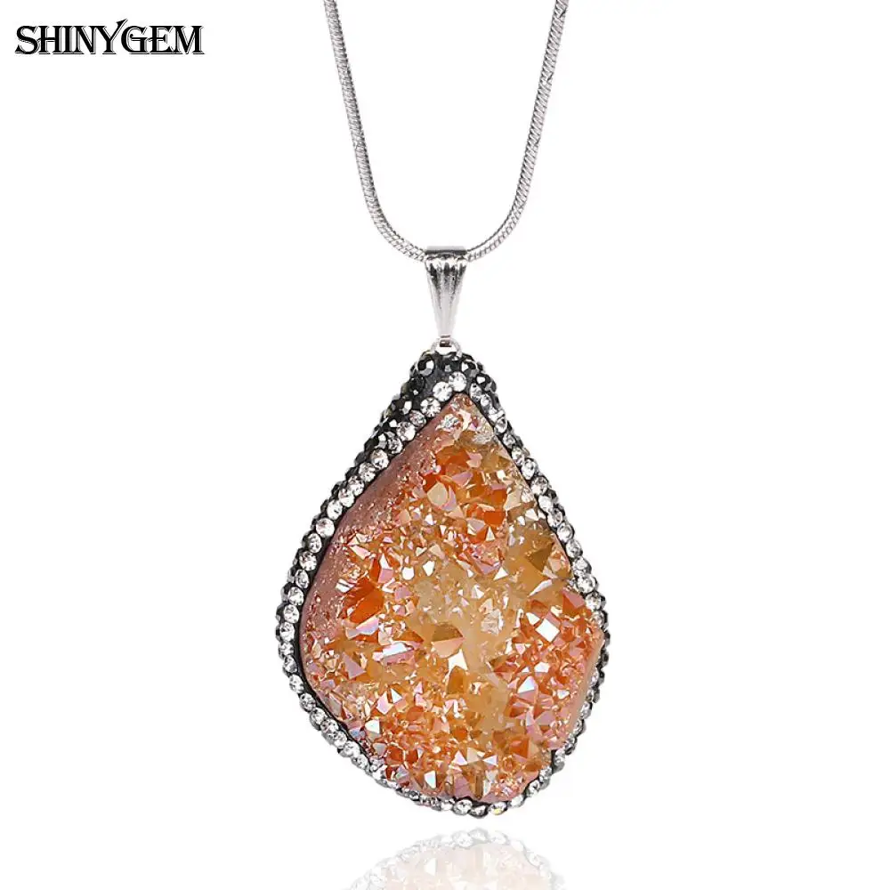 ShinyGem, большое ожерелье из друзы, кубический циркон, нестандартный минеральный кристалл, ожерелье с подвеской, бразильское ожерелье друзы, s для женщин