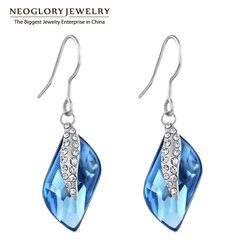 Neoglory Кристальные синие Висячие серьги Модные ювелирные изделия подарки на день