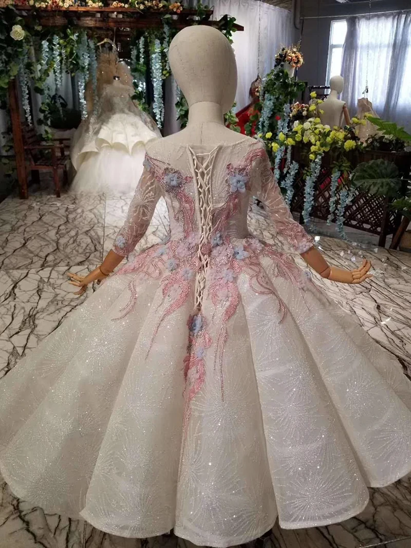 HTL0540 бальное платье пышные платья для девочек Розовое Кружевное голубое с