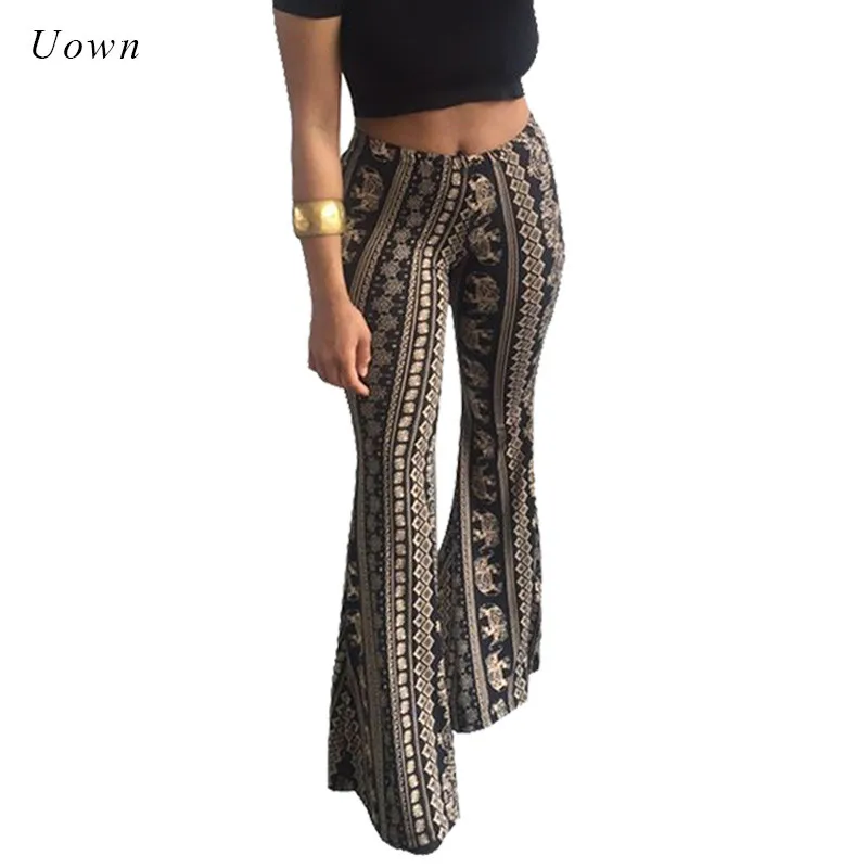 Boho расклешенные брюки женские богемные Модные свободные длинные штаны племенные африканские принты широкие брюки клеш леггинсы хиппи брюки