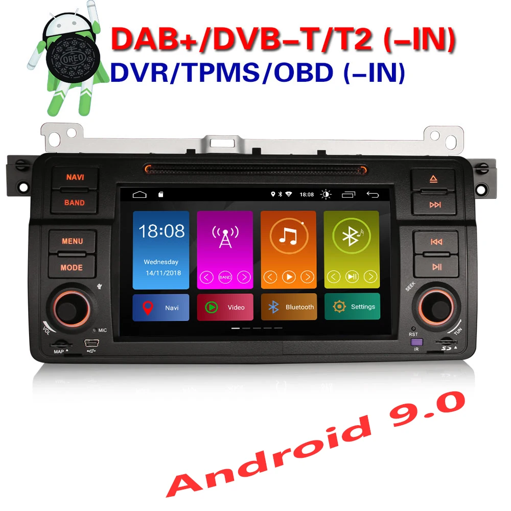 Erisin ES2946B 7 &quotавтомобильный мультимедийный плеер авто радио Android 9 0 DAB + DVR OBD GPS для E46