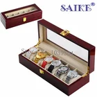 6 слотов деревянный дисплей часов светлая коробка ДВП красного цвета органайзер для часов коробка для хранения часов держатель для Хранения Драгоценностей чехол