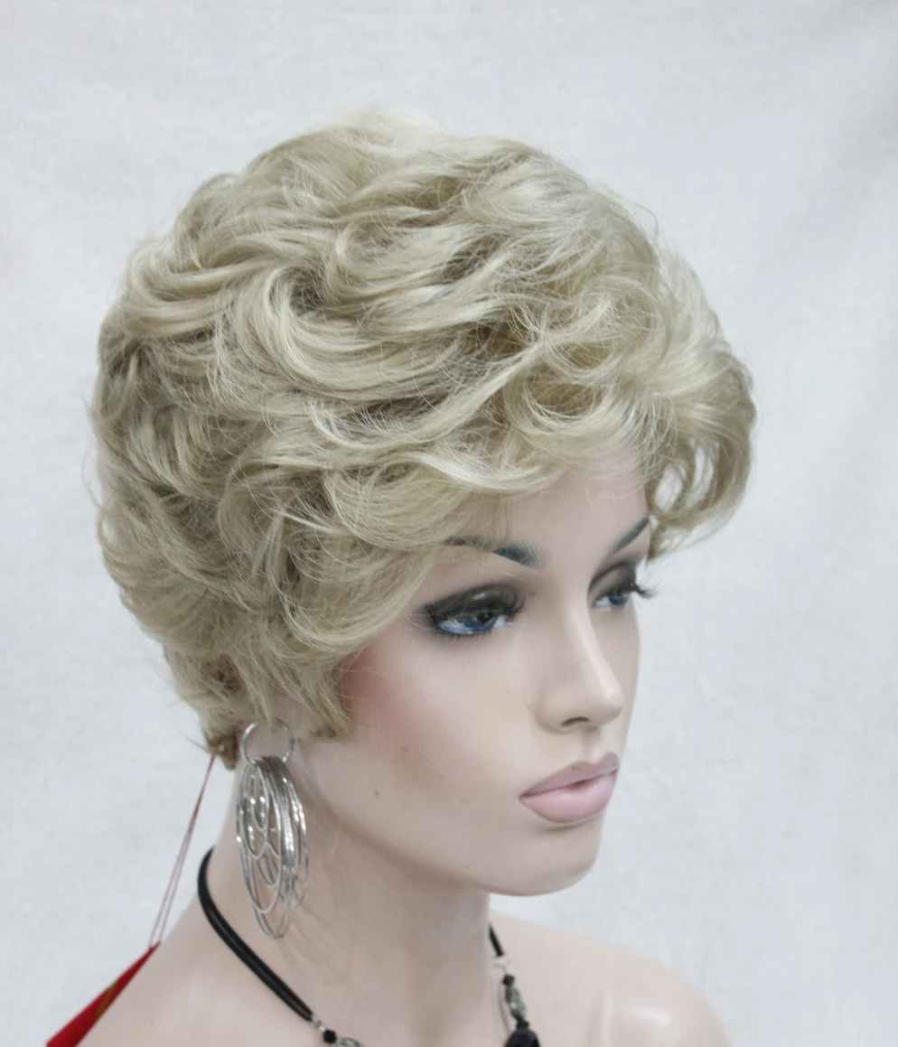 Excellent Light Golden Blonde Short Wavy Fluffy Women ladies Daily Wig PKTLD273 |