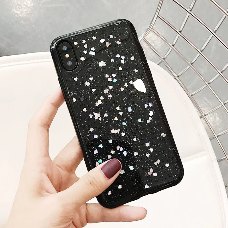 Блестящий чехол для iPhone XR X 8 8Plus 7 7plus мягкие чехлы с сердечками XS Max 6 6s Plus