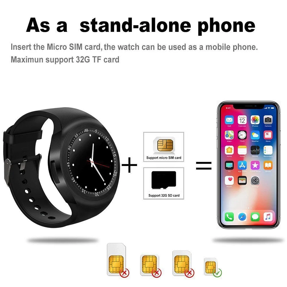Y1 сенсорный экран Шагомер микро SIM Bluetooth Смарт наручные часы для iOS Android 2018NEW
