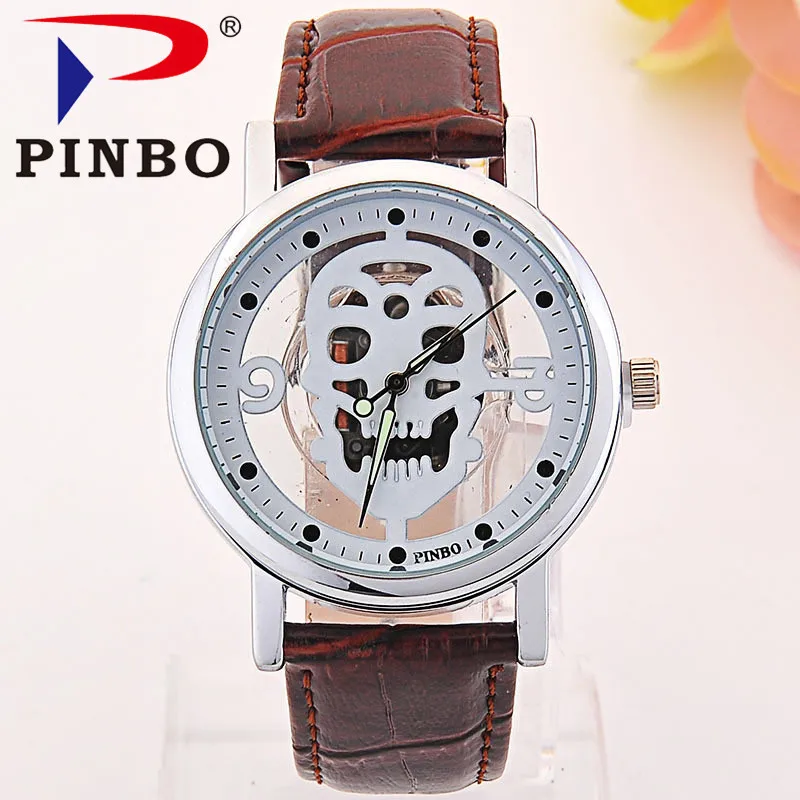 New Brand Men Watches Skull Imitation Skeleton Watch Faux Leather Analog Quartz Fashion Causal Mens Clock reloj de hombre | Наручные часы