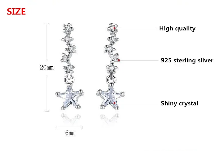 Женские серьги-гвоздики со звездой из 100% стерлингового серебра 925 пробы