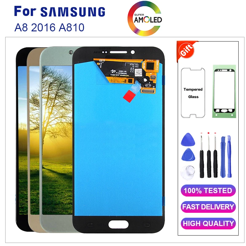 Супер AMOLED lcd s Замена для samsung Galaxy A8 2016 A8100 A810 ЖК-дисплей сенсорный экран дигитайзер