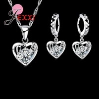 classic luxury 925 sterling silver shinning cz love letter heart shape necklace earring set wedding jewelry sets