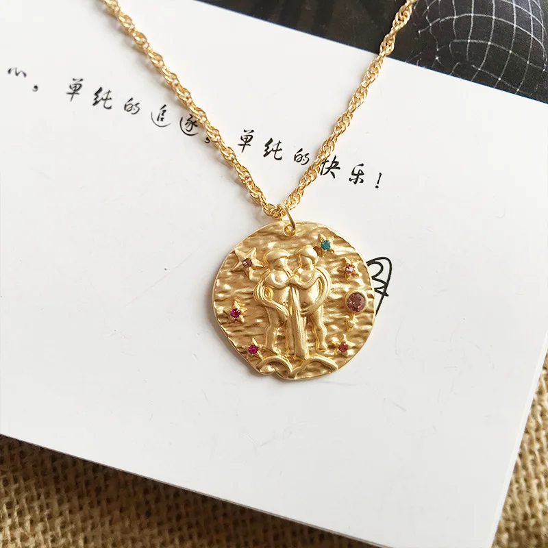 France Baroque 12 Constellations Necklace Coins Pendant Short 2019 New Vintage Sweater Chain for Women Jewelry | Украшения и