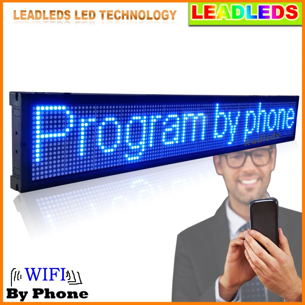 Ultra Brightness Blue color Led Display Sign Board Program by WIFI or U disk Programmable LED Scrolling Message