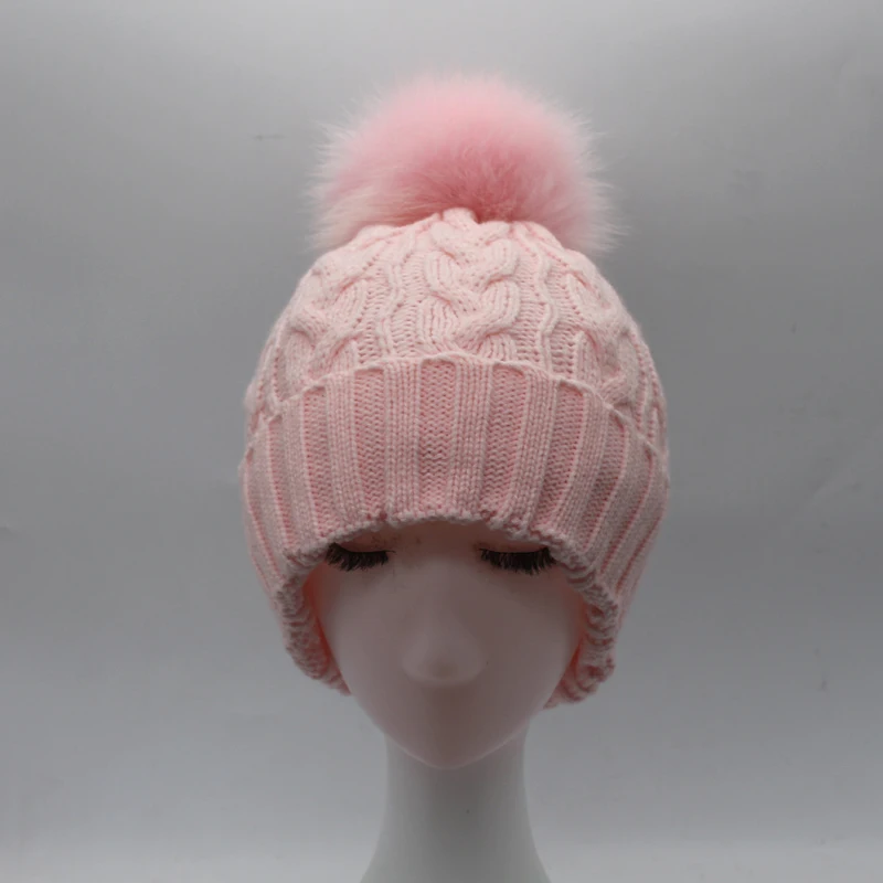 Женская шапка с помпоном из натурального Лисьего меха зимние шапки Шерстяная