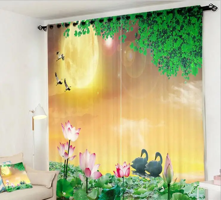 

blackout Curtains for the Bedroom 3D Window Curtain Luxury living room decorate Lotus pattern Cortina Drapes Rideaux pillowcase