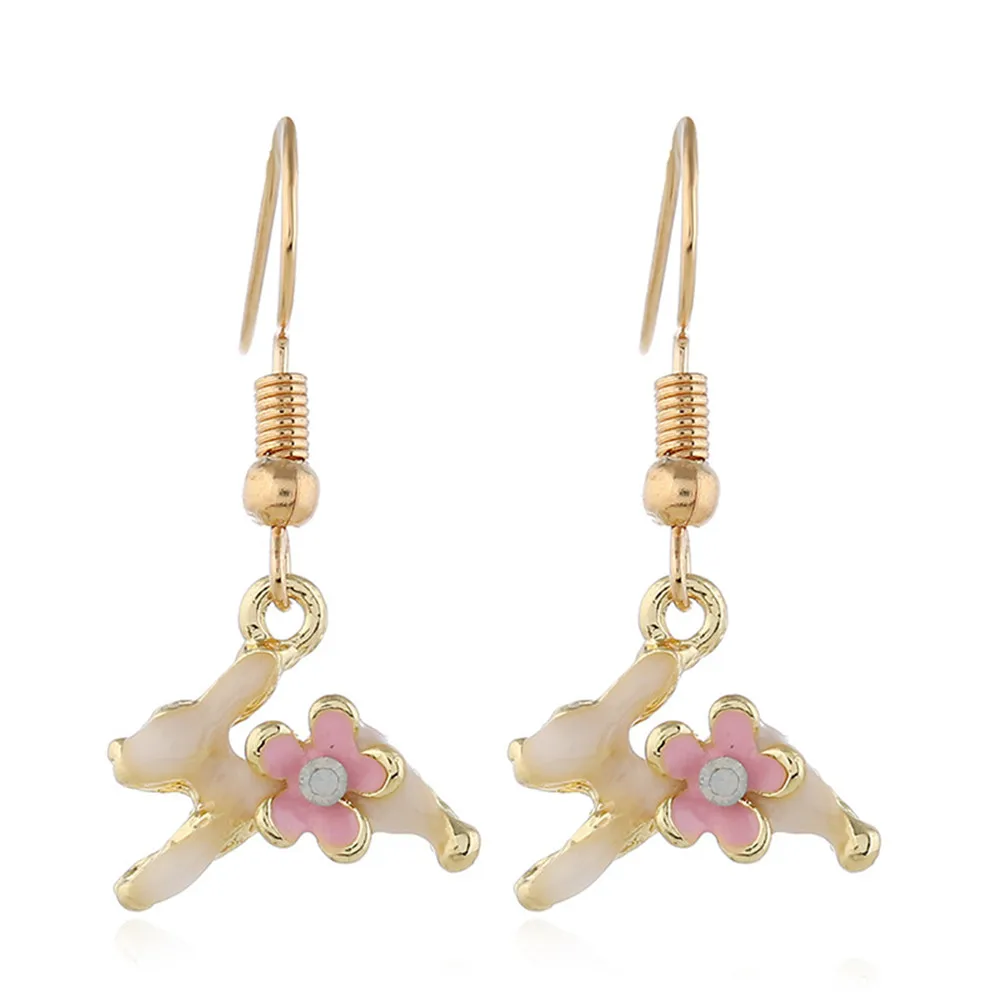 CRLEY милые серьги с кроликом для бега эмалью цветком горячая Распродажа