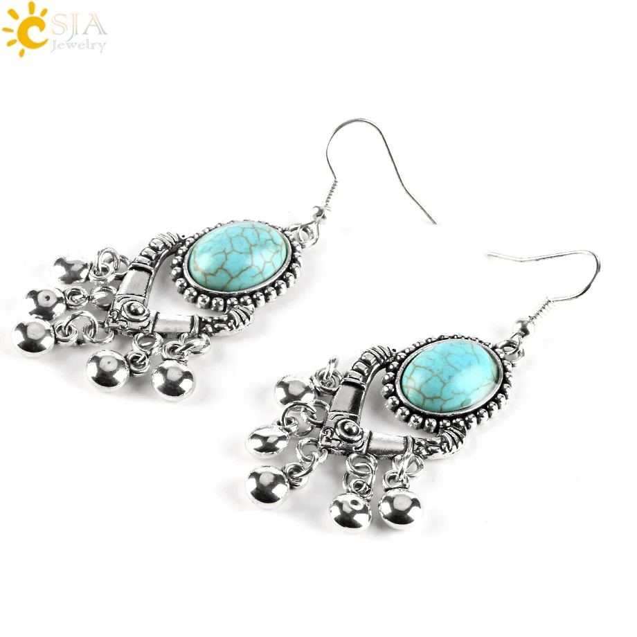 CSJA девушка винтажные серебряные серьги Овальный Зеленый Хаулит Любовь Сердце
