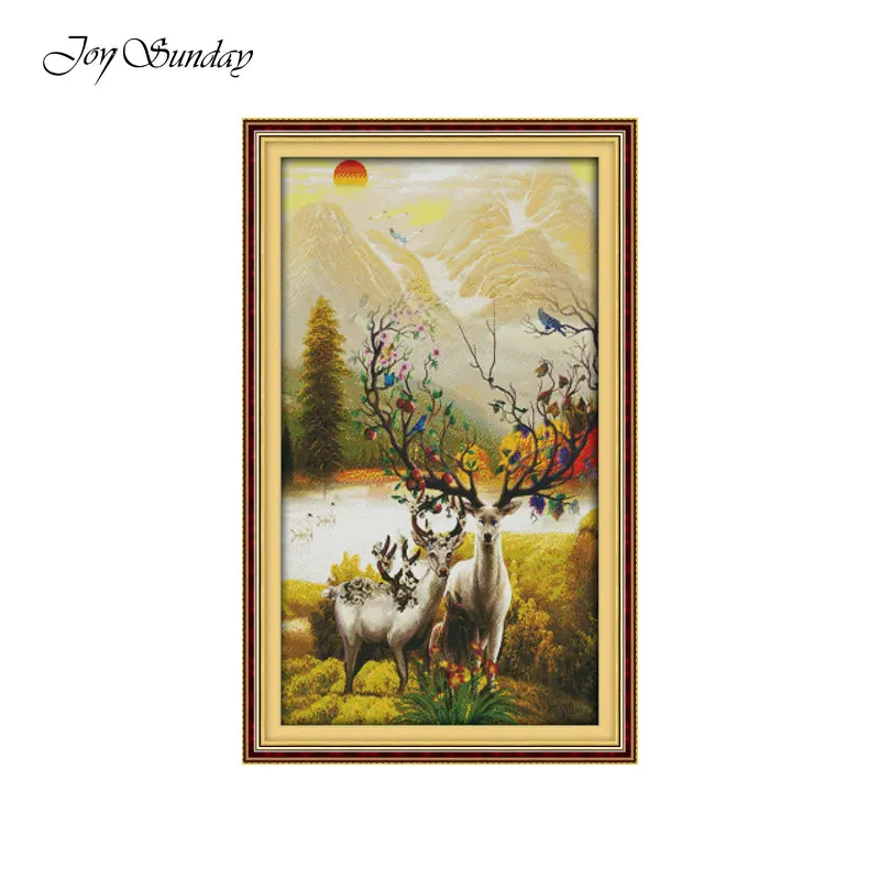 Набор для вышивки крестиком Happy Deer Family Joy Sunday DMC 11 14CT водорастворимый холст с