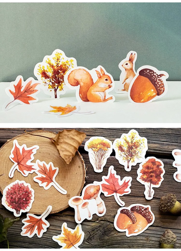 45pcs/box Autumn Day Forest Stickers Scrapbooking Stick Label Diary Album Journal Decoration Stickers Stationery Album Stickers