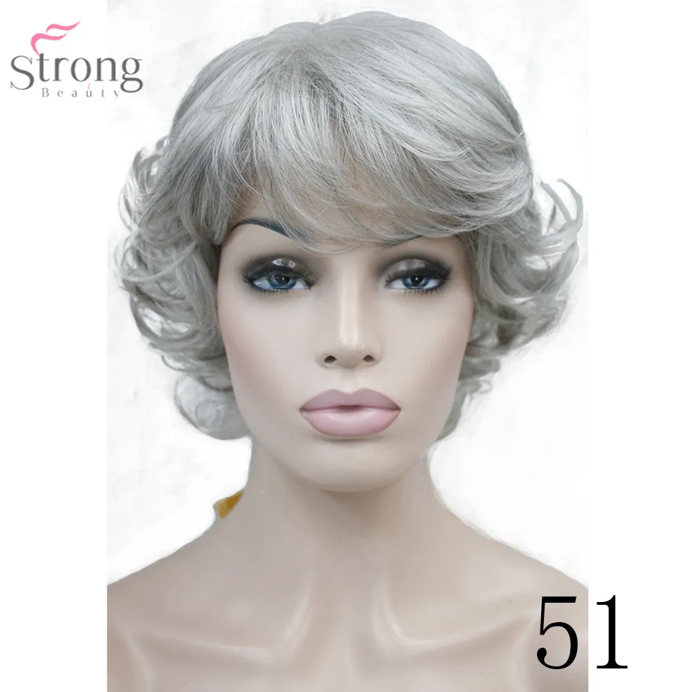 51 StrongBeauty женский синтетический парик монолитным Короткие вьющиеся волосы блонд/черный натуральные парики - Цвет: 51