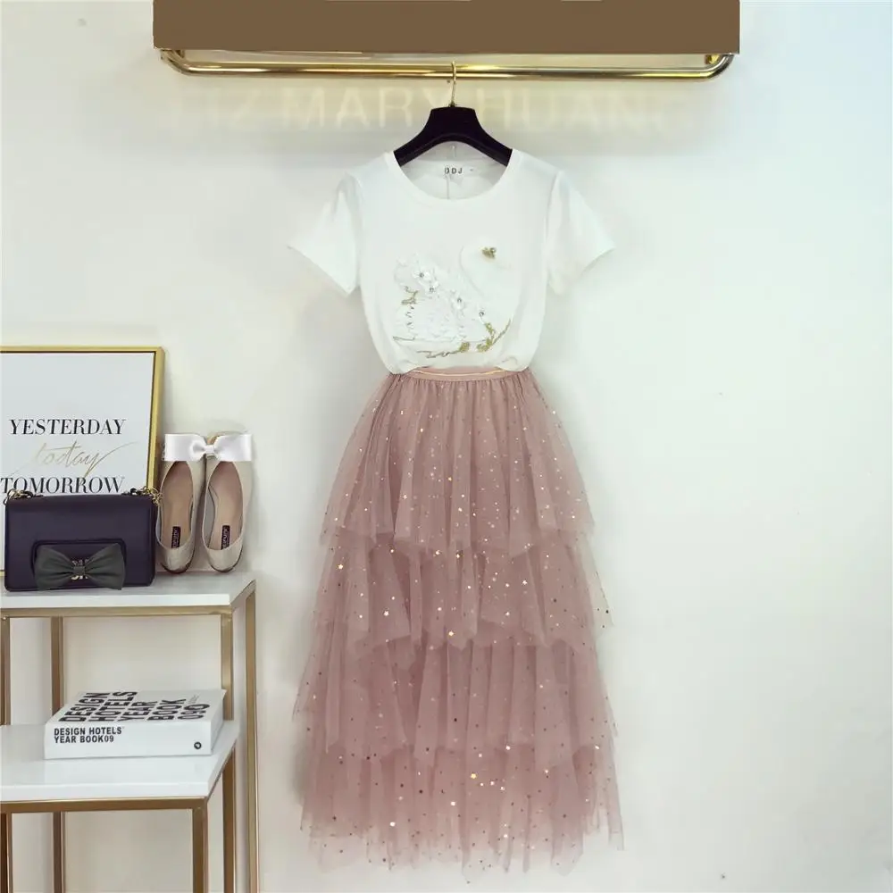 Женские костюмы из 2 предметов летний женский комплект юбки с коротким рукавом и