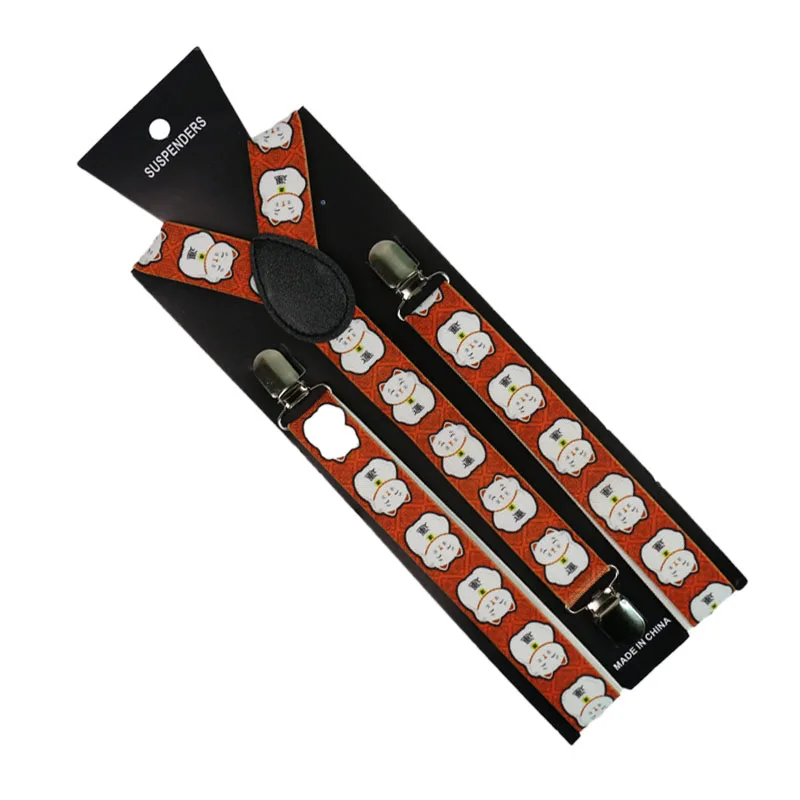 Winfox Fashion 2.5cm Wide Animal Print Cat Braces Suspenders Men Women Clip on Adjustable Clothes Pants | Аксессуары для одежды