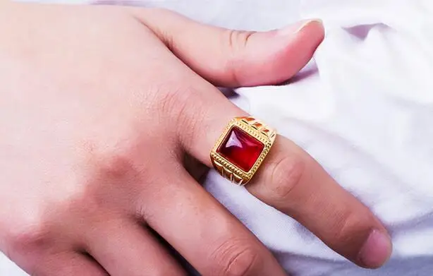 Ретро Мужские кольца wsdding красный/синий/черный камень античный 24K Дубай золото