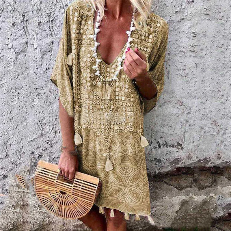 Женское повседневное короткое платье Vestido летнее богемное пляжное свободное