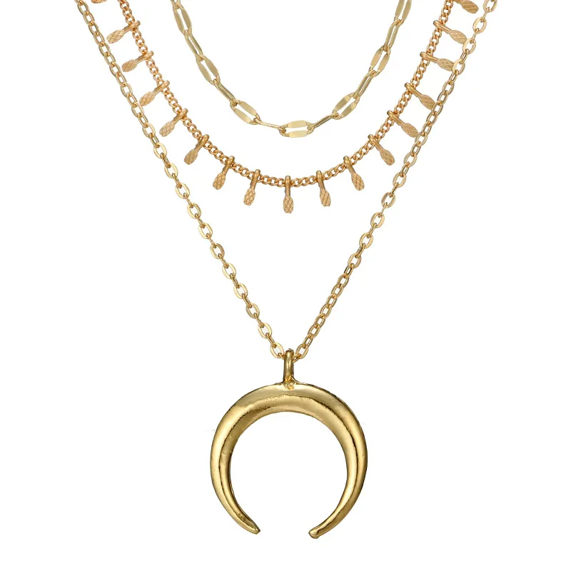 Vintage Multilayer Acrylic Ox Horn Moon Tattoo Chokers Long Necklaces Boho Necklace Bijoux Handmade for Women Summer Fashion | Украшения и