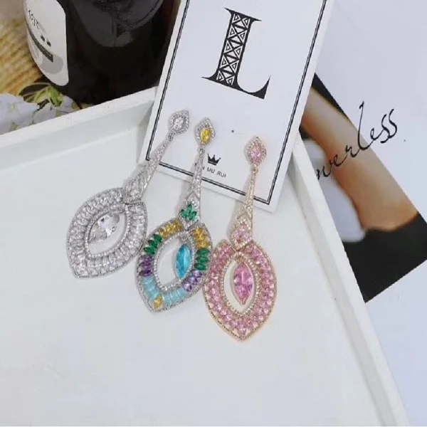 Женские длинные серьги-подвески с фианитом класса ААА