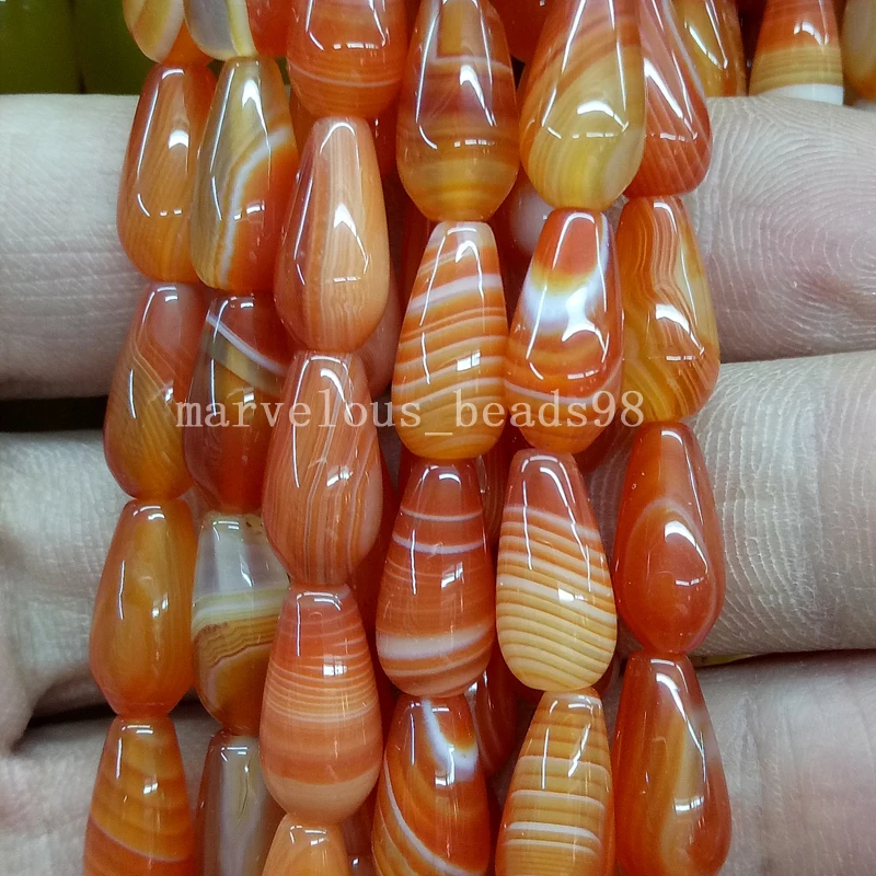 Бесплатная доставка красивые ювелирные изделия 7x14 мм красные полосатый Сердолик капли воды арт свободные бусины 15,5 