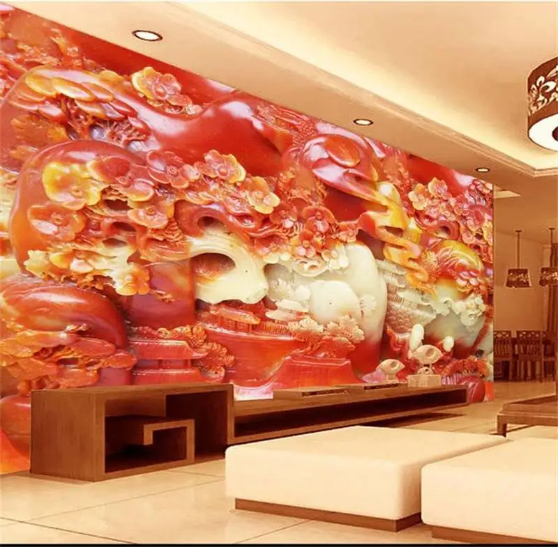 custom 3d photo wallpaper living room mural China jade carving landscape sofa TV backdrop non-woven for wall |