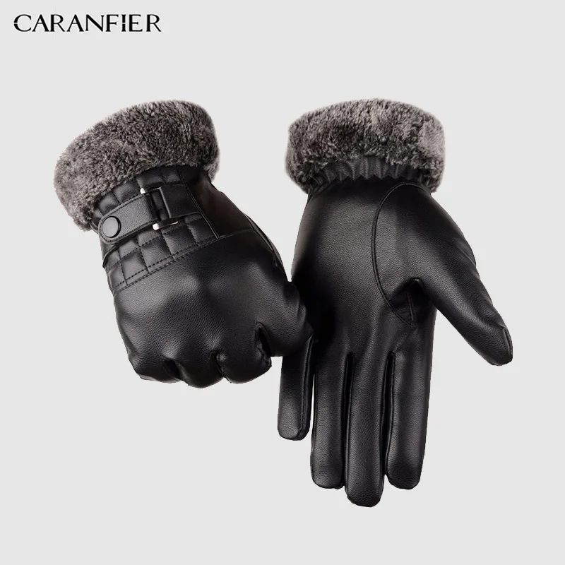 Кожаные зимние перчатки CARANFIER 2018 кожаные для сенсорного экрана мужские теплые