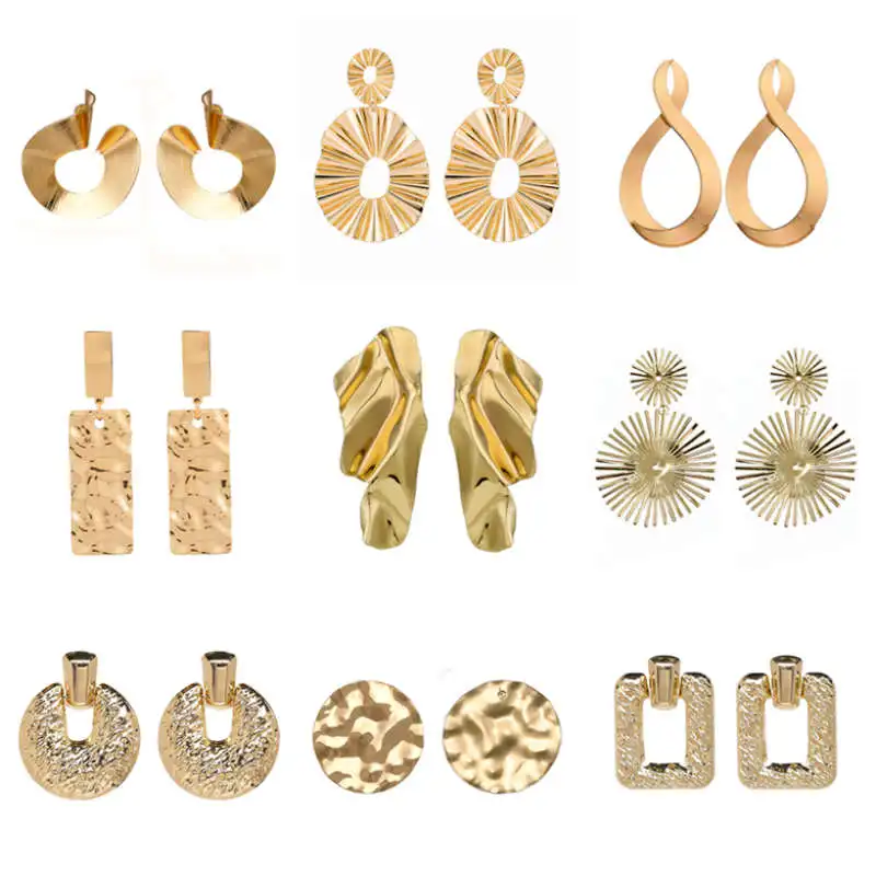 

Creative Geometric Drop Earrings For Women Female Exaggerated Metal Dangle Brincos With Gold & Silver Color Nice Jewelry Gift