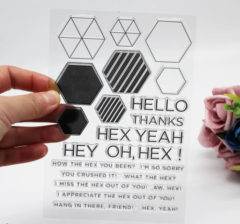 Прозрачный штамп Hex & hello с английскими буквами прозрачный для скрапбукинга