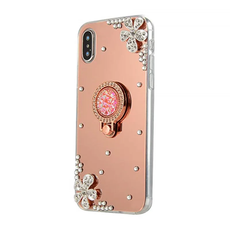 Зеркальный чехол для apple iphone X XR XS Max бампер с кольцом и стразами 11 Pro Φ 6 6s 7 8 Plus