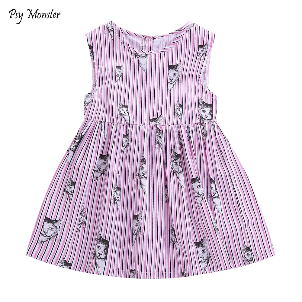 PSY Монстр Обувь для девочек летние Платья из хлопка дети кот без рукавов Костюмы