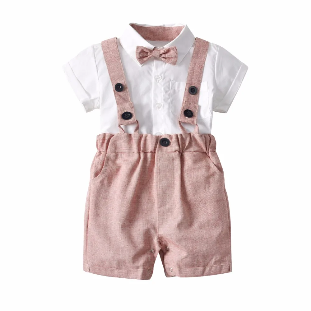 2pcs Toddler Kids Baby Boy Gentleman Outfit Formal Clothes Party Overalls Bow T-shirt Top Romper+White Bib Shorts Cotton Set |