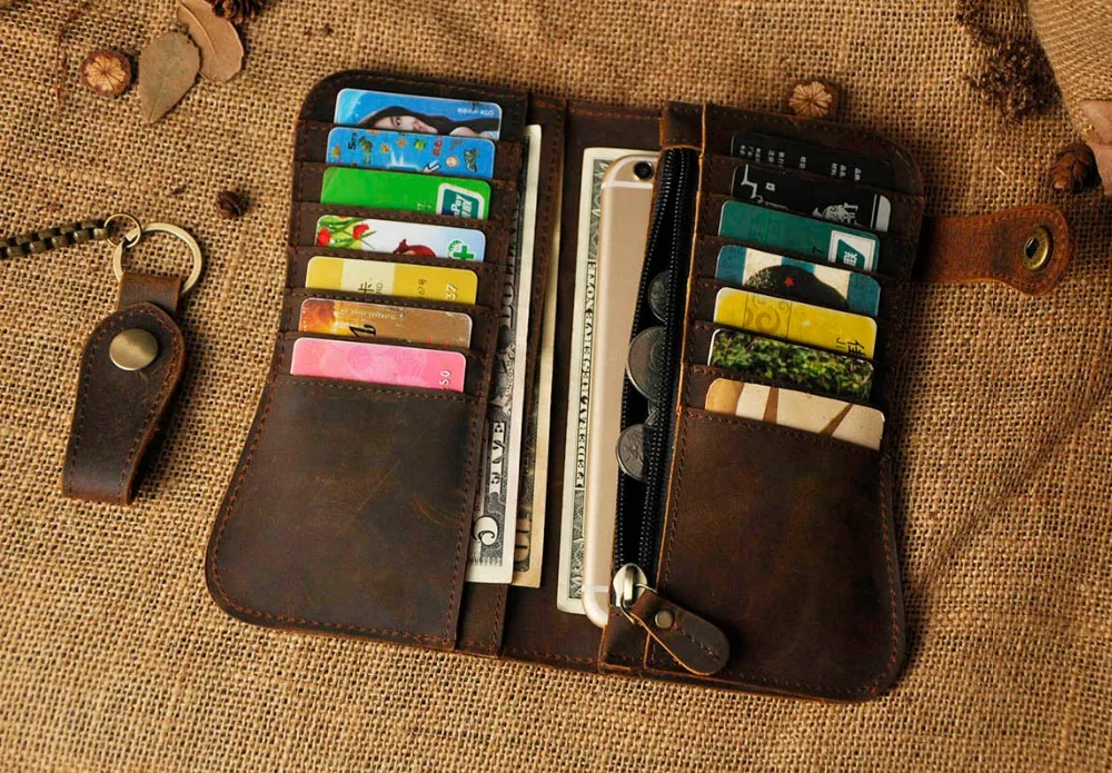 Мужской качественный кожаный кошелек Dargon Tiger Emboss Fashion Checkbook с железной цепочкой