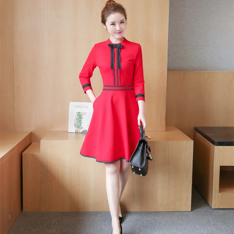 Платье женское осень-зима 2018 элегантное платье с рукавом три четверти высокой