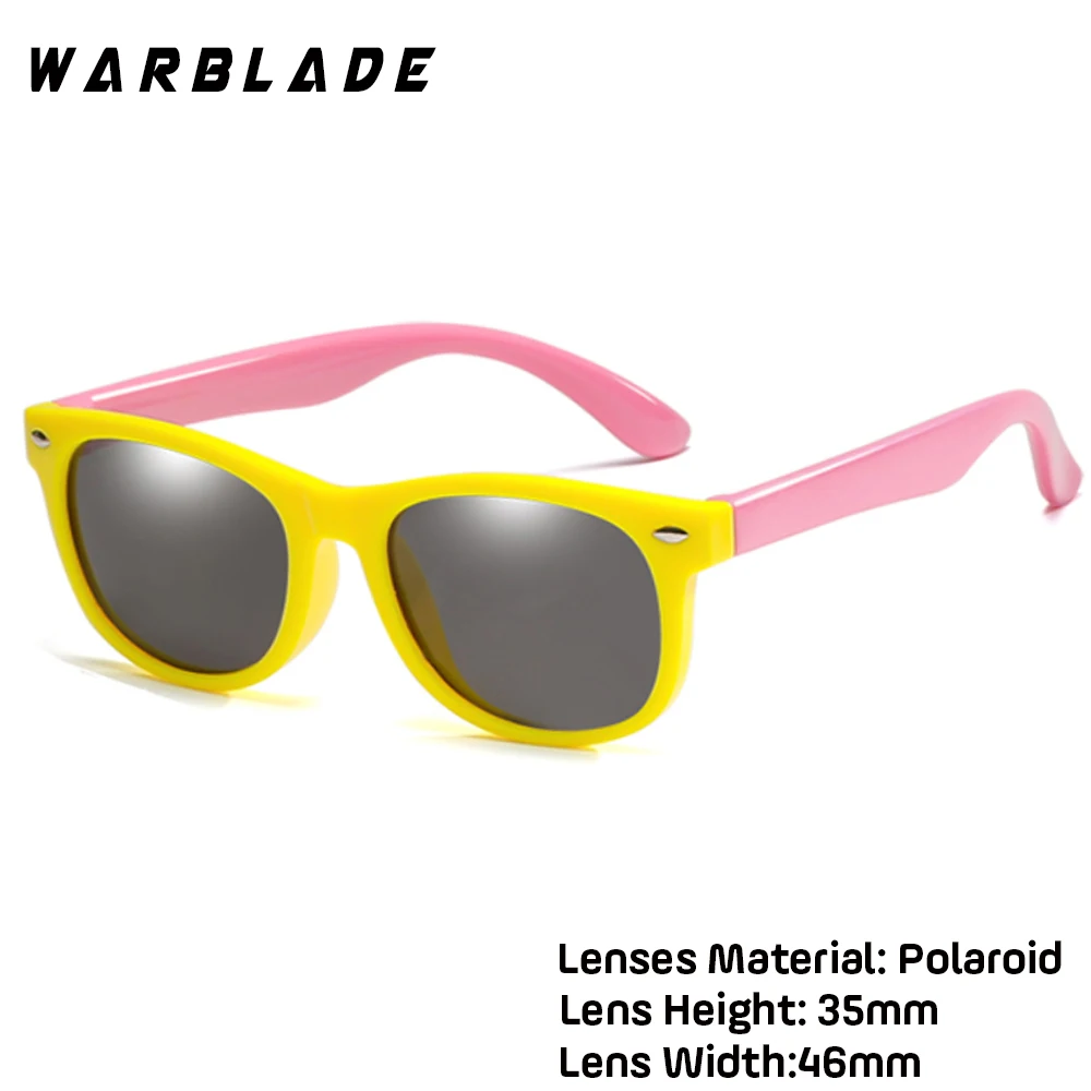 yellow pink WarBLade, цветные гибкие детские солнцезащитные очки, поляризованные очки, высокое качество, HD линзы, защитное покрытие для детей, зеркальные оттенки - Цвет линз: yellow pink