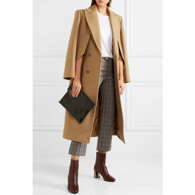 

UK Brand New Fashion 2021 Women Fall / Winter Overcoat Camel Simple Wool Collared Maxi Long Coat Slim Casacos femininos