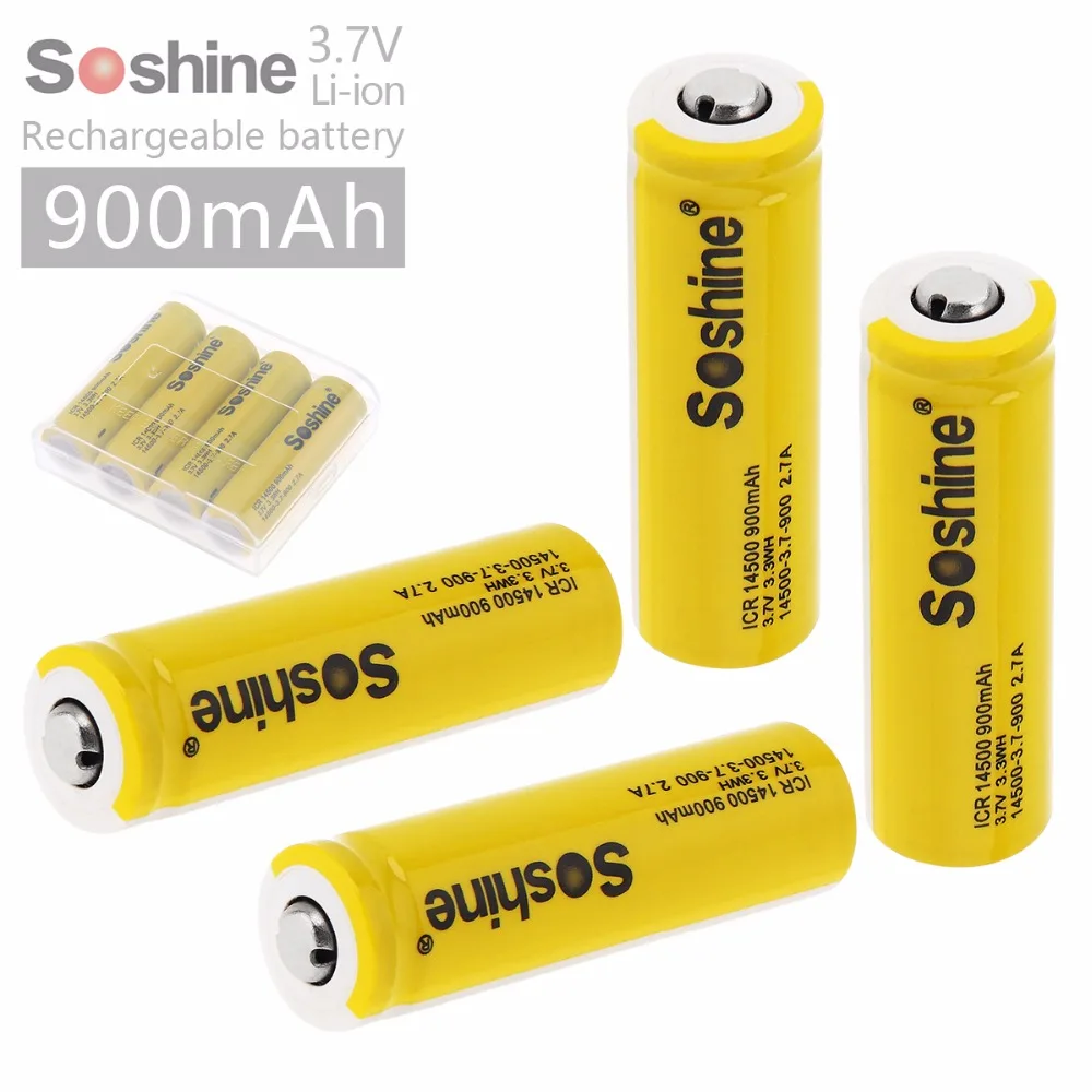 Soshine 4 шт. 3 7 в ICR 14500 900 мА/ч литий ионный аккумулятор Перезаряжаемые Батарея с