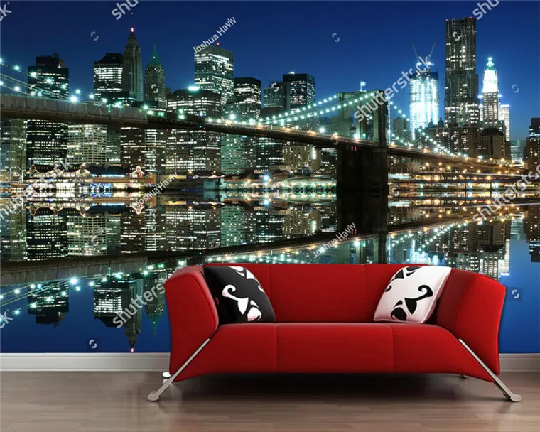 

Custom 3D murals Manhattan Bridge and Manhattan skyline At Night New York City living room sofa TV wall bedroom wall paper