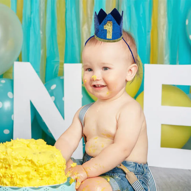 Chicinlife, 1 шт., От 1 до 6 лет повязка на голову в виде короны для дня рождения, детский аксессуар для волос для мальчиков и девочек, шапка для первого дня рождения