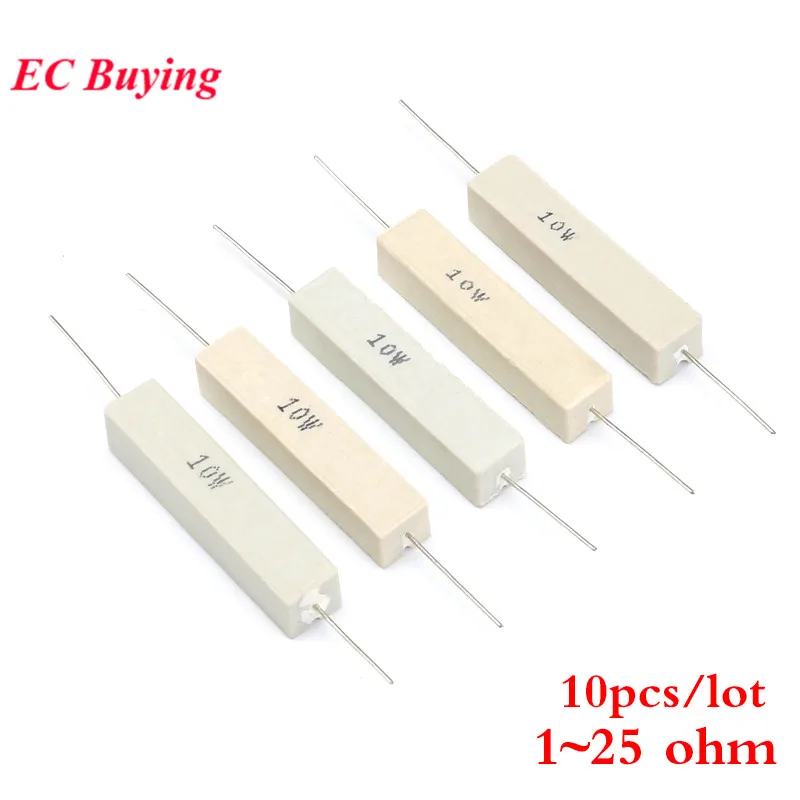 10 шт. Вт цементный резистор 1 25R 5% 2 5 8 15 20 25 Ом резисторы 1R 2R 5R 8R 10R 15R 20R 25R|Резисторы| |