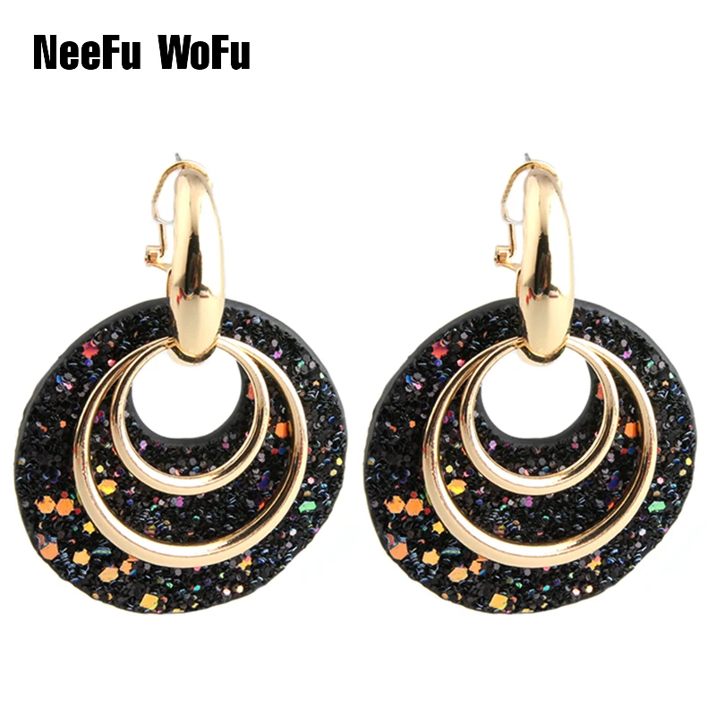 Серьги NeeFu WoFu для женщин Крупные круглые висячие серьги из цинкового сплава со