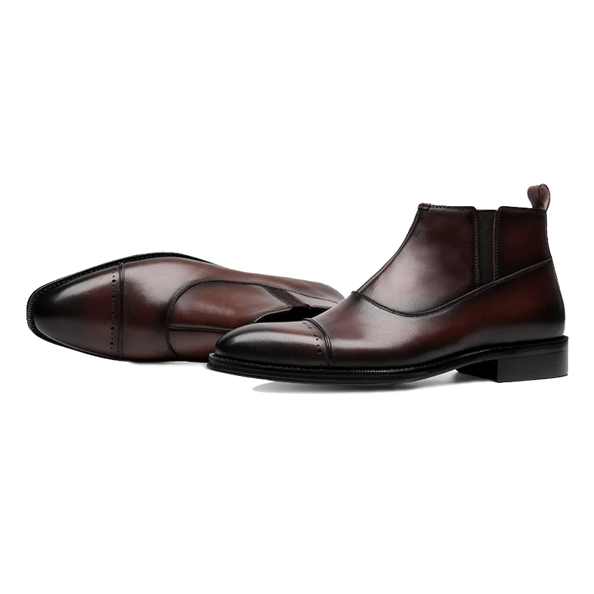 Винтажные мужские Ботильоны челси из натуральной кожи с острым носком резная