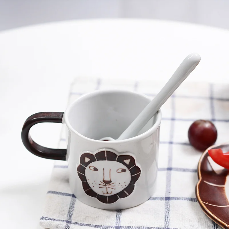 Handpainted ceramics cute lion cup bowl dish sets tableware Western dessert plates mug | Дом и сад